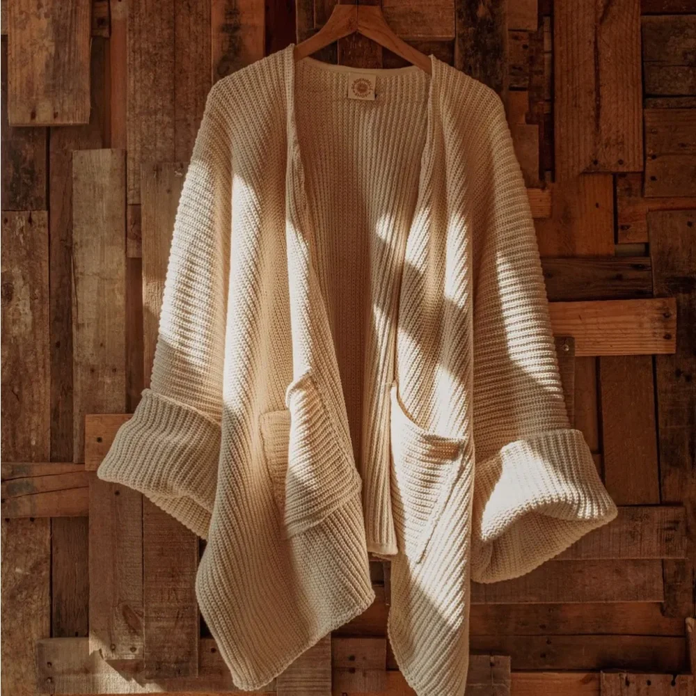 Like New Gardenbelle 100% Organic unbleached cotton oversized Cardigan USA made - Picture 6 of 16